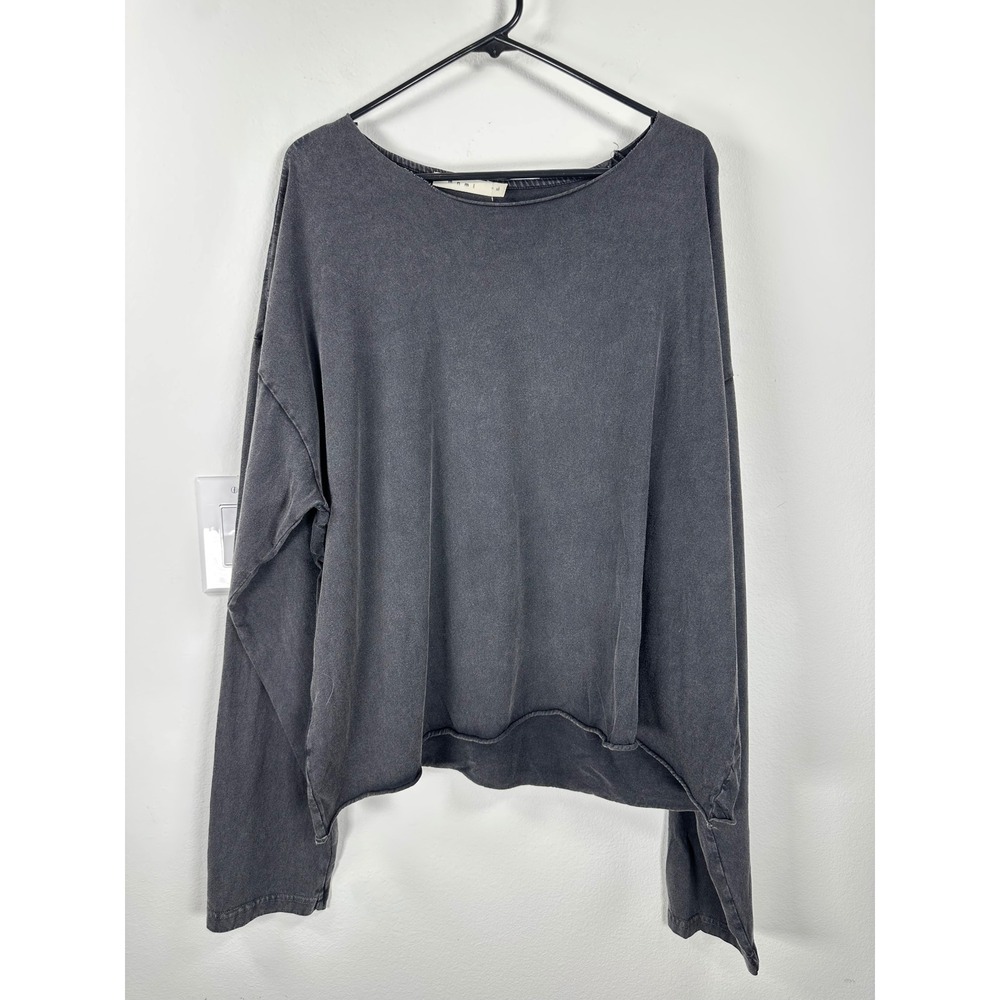mnml Oversized Raw Hem Long Sleeve Shirt Mens Streetwear XL Washed Black